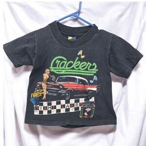 Vintage Trophy Kids T-Shirt Crackers Miami Lakes 50s Diner Car Graphic Black 6-8